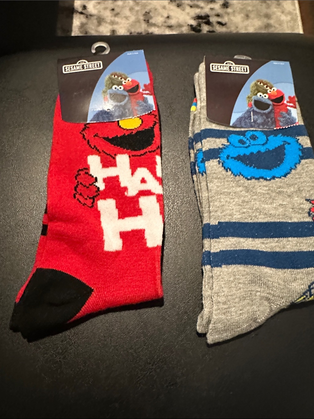 Sesame Street Men’s Red Elmo & Gray Cookie Monster Character Socks - 2 Pack